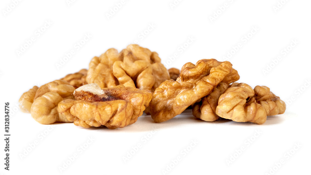 Walnut kernel isolated on white background. Food. Walnut kernel isolated on white background. Food.