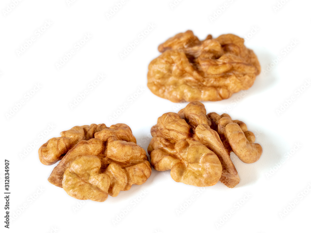 Walnut kernel isolated on white background. Food. Walnut kernel isolated on white background. Food.