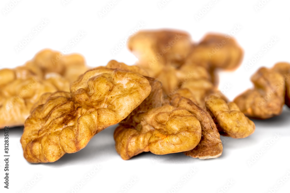 Walnut kernel isolated on white background. Food. Walnut kernel isolated on white background. Food.