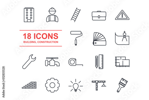 renovation, improvement and repair set icon template color editable. construction pack symbol vector sign isolated on white background icons vector illustration for graphic and web design.