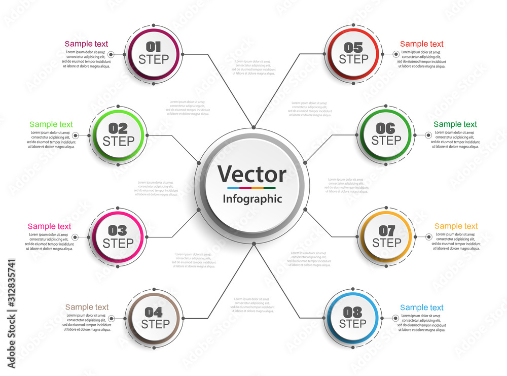 Infographic design vector can be used for workflow layout, diagram, annual report, web design. Business concept with 8 options, steps or processes. Vector eps 10 Infographic design vector can be used for workflow layout, diagram, annual report, web design. Business concept with 8 options, steps or processes. Vector eps 10