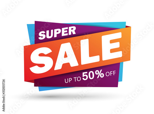 Super sale discount banner design. Layout for online shopping, product, promotions, website and brochure. Special offer up to 50% off. Vector template