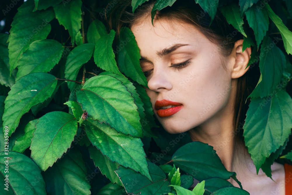 beautiful woman green leaves luxury of nature beautiful woman green leaves luxury of nature