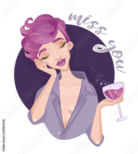 girl with wine thinking about love