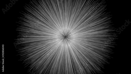 The released energy of white threads on a black background.