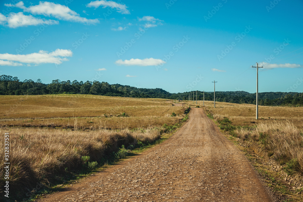 Dirt road on rural lowlands called Pampas