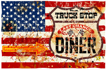 Aluminium schilderij Route 66 Retro diner Route 66 illustratie  © Thomas Bethge