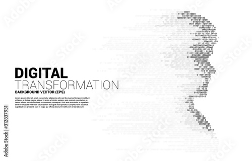 Vector silhouette of man head from pixel transformation . Concept background human future and technology