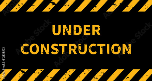๊Under construction sign. Black and yellow line striped background. Vector illustration.