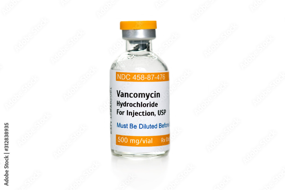 Vancomycin HCL Antibiotic Vial isolated on white Vancomycin HCL Antibiotic Vial isolated on white