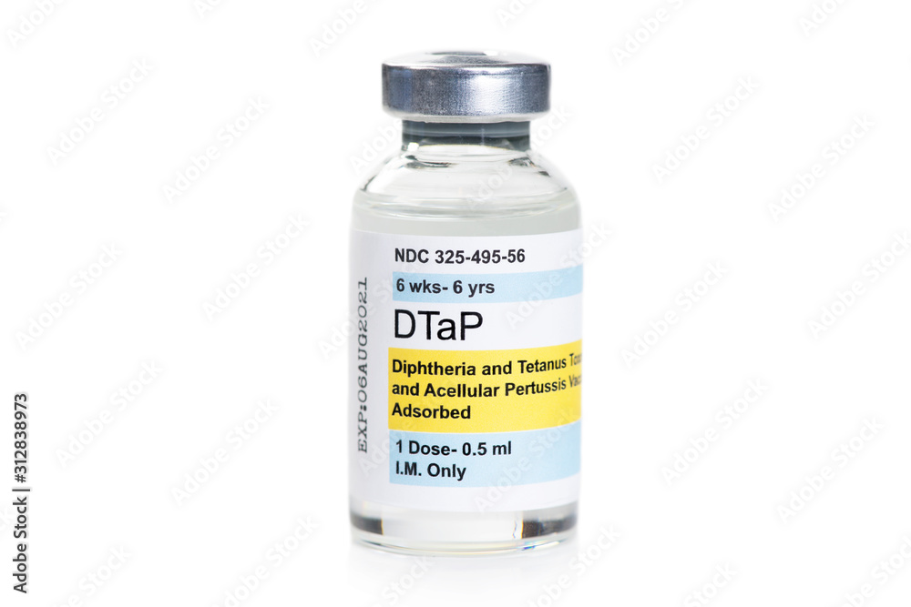 DTaP Vaccine Vial On White