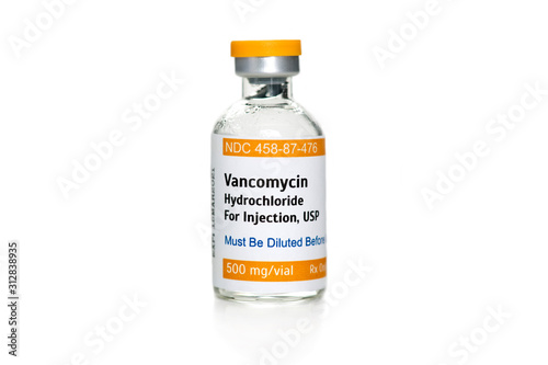 Vancomycin HCL Antibiotic Vial isolated on white