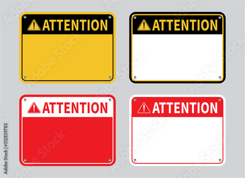 Attention sign. Blank sign isolated on white background. Vector illustration.