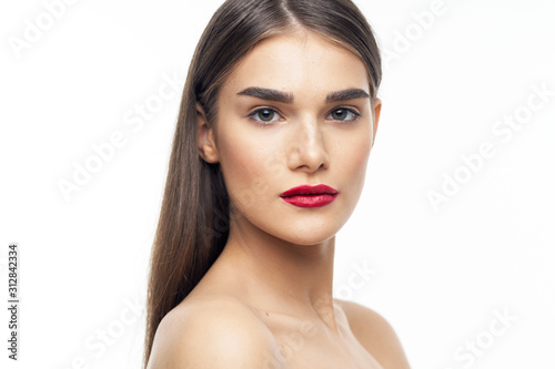 beautiful woman bare shoulders clean skin