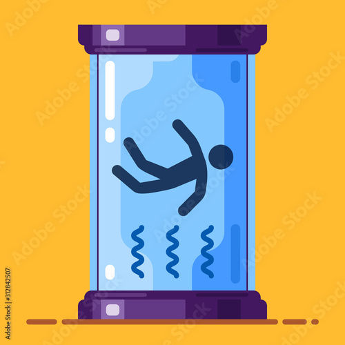 man flies on a wind tunnel. attraction for the flight. flat vector illustration