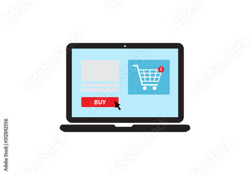 Online shopping vector. Laptop icon.