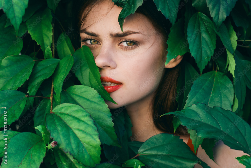 beautiful woman green leaves luxury of nature beautiful woman green leaves luxury of nature
