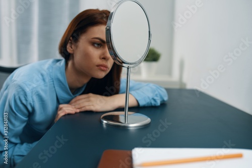 woman with glass of wine photo