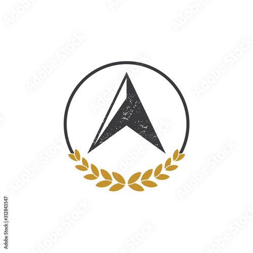 Simple Arrow Vintage Logo Design, Retro Arrowhead Logo Template, Spear Letter A Emblem Stamp Logo With Grunge Effect
