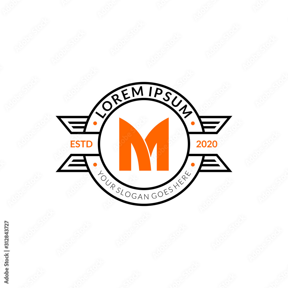 Vintage emblem letter M logo, stylish line insignia, retro badge M ...