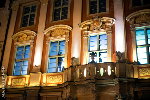 Illuminated windows in the central square in Wroclaw