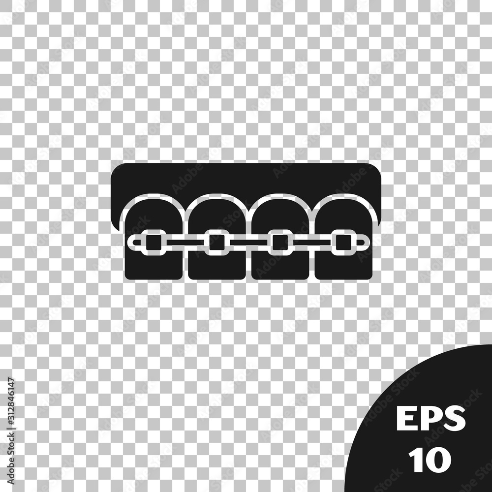 Black Teeth with braces icon isolated on transparent background ...