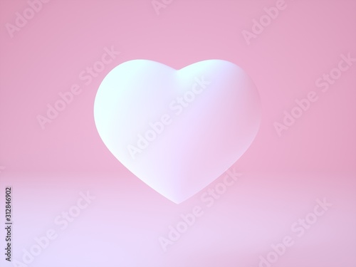 Realistic white soft pink 3d illustration of heart on light pink background the main message all around love 