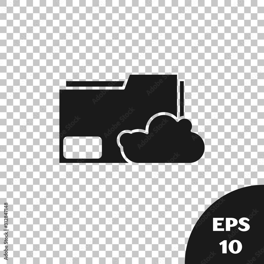 Black Cloud storage text document folder icon isolated on transparent ...