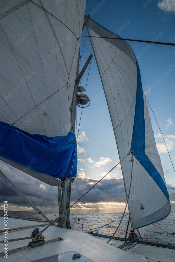 Fototapeta premium Sailing in light wind on cloudy day
