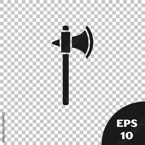 Black Medieval axe icon isolated on transparent background. Battle axe, executioner axe. Vector Illustration