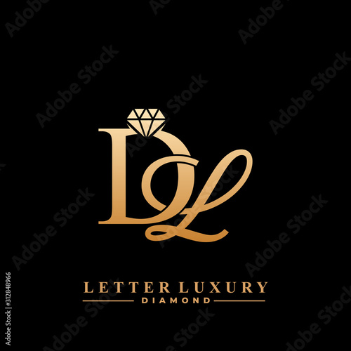 Initial Letter Luxury DL with diamond. Diamond Icon in Flat Style Logo.