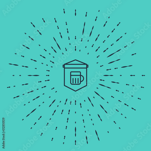 Black line Street signboard with glass of beer icon isolated on green background. Suitable for advertisements bar, cafe, pub, restaurant. Abstract circle random dots. Vector Illustration