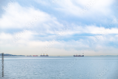 Vladivostok, Russia - May 07, 2019: Ship on the roadstead in the Amur Bay.