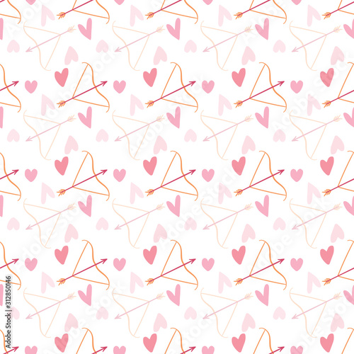 Vector Bow and Arrows with Hearts Valentines Day Seamless Pattern