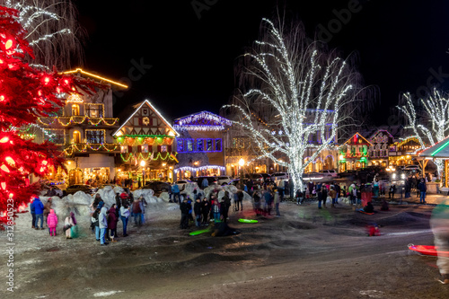 Leavenworth, WA Bavarian Town Winter Night Scene 