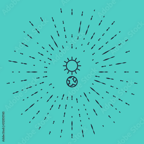 Black line Solstice icon isolated on green background. Abstract circle random dots. Vector Illustration