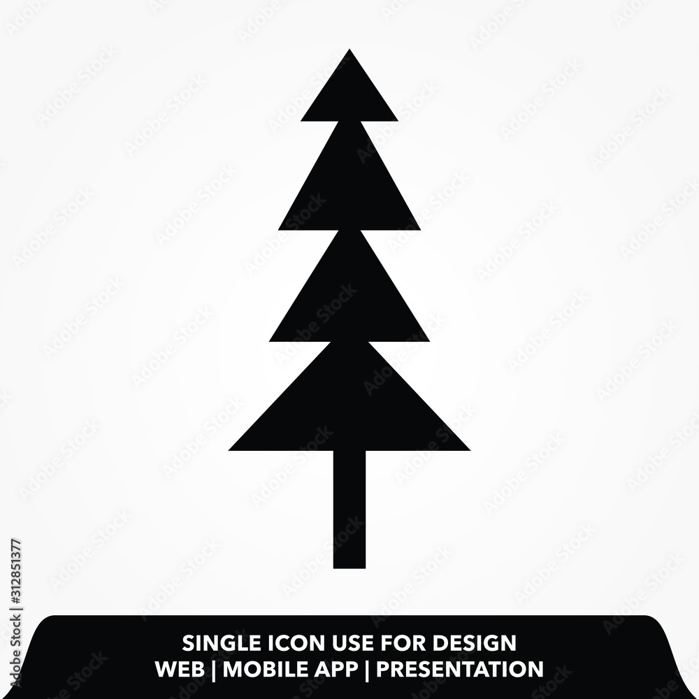 Fir-tree black icon, silhouette and vector logo. Flat isolated element. Nature sign and symbol. Christmas tree, happy new year 2021