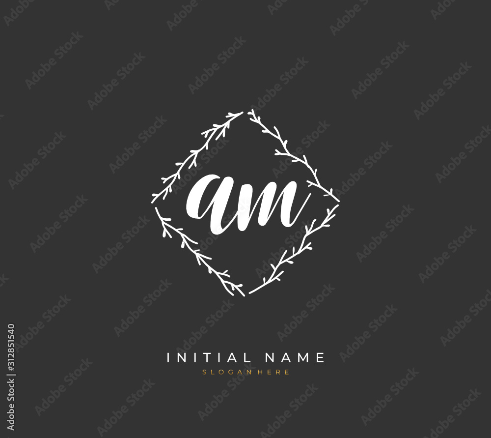  Handwritten letter A M AM for identity and logo. Vector logo template with handwriting and signature style.