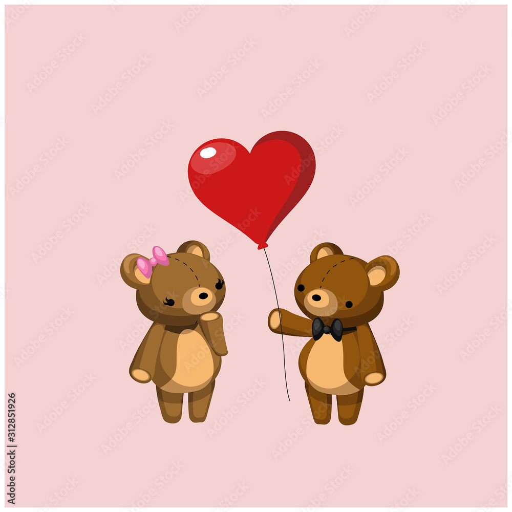 Couple teddy bear give heart balloon. Couple teddy bear give heart balloon.