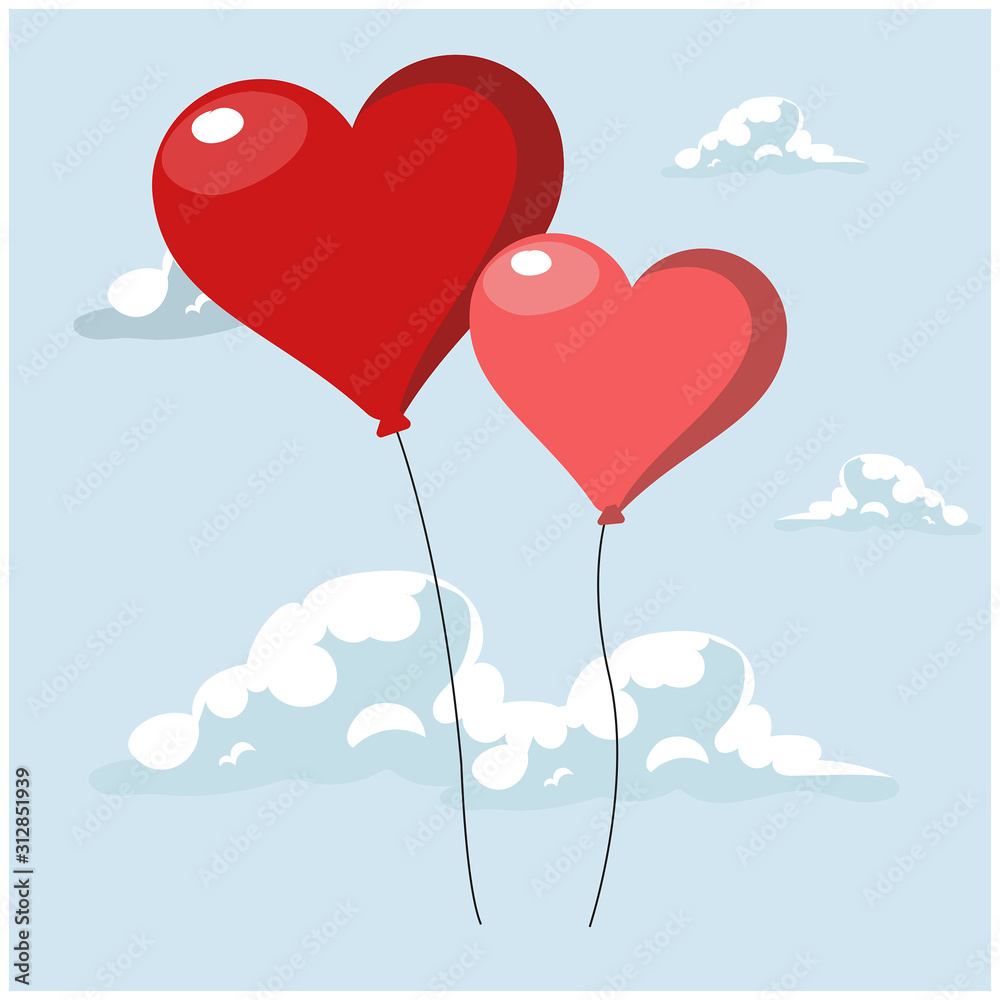 Valentine's Day balloons. Hearts. Blue sky. Clouds. Valentine's Day balloons. Hearts. Blue sky. Clouds.