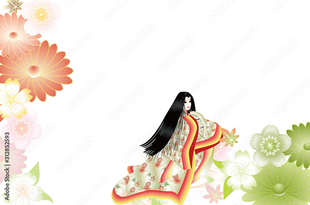 年賀状素材十二単と和柄のイラスト白背景横長テンプレート Stock Illustration Adobe Stock 年賀状素材十二単と和柄のイラスト白背景横長テンプレート Stock Illustration Adobe Stock