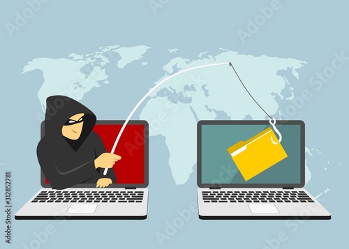 Phishing scam, hacker attack and web security vector concept. vector