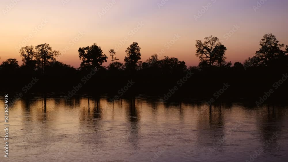 Trees silhouettes during sunset. on river. Trees silhouettes during sunset. on river.