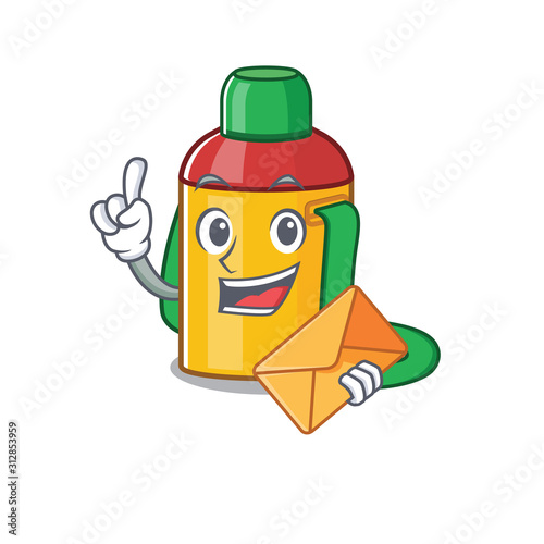 Happy face kids water bottle Scroll mascot design with envelope