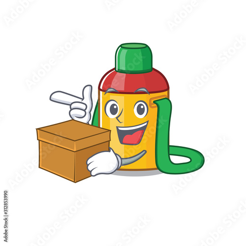 Kids water bottle Scroll cartoon character bringing a box