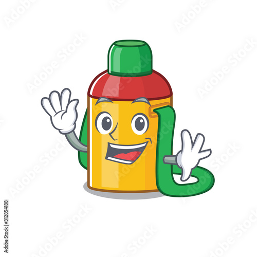 Waving cute smiley kids water bottle Scroll cartoon character design