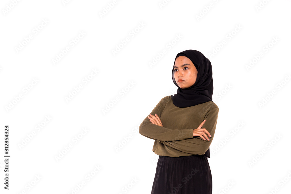 Casual Hijab Fashion.Cute Muslim girl with casual dress and hijab isolated over white background. Casual Hijab Fashion.Cute Muslim girl with casual dress and hijab isolated over white background.