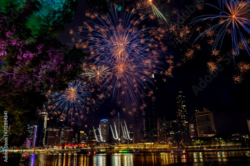 Fireworks display in Southbank Brisbane Queensland Australia 
