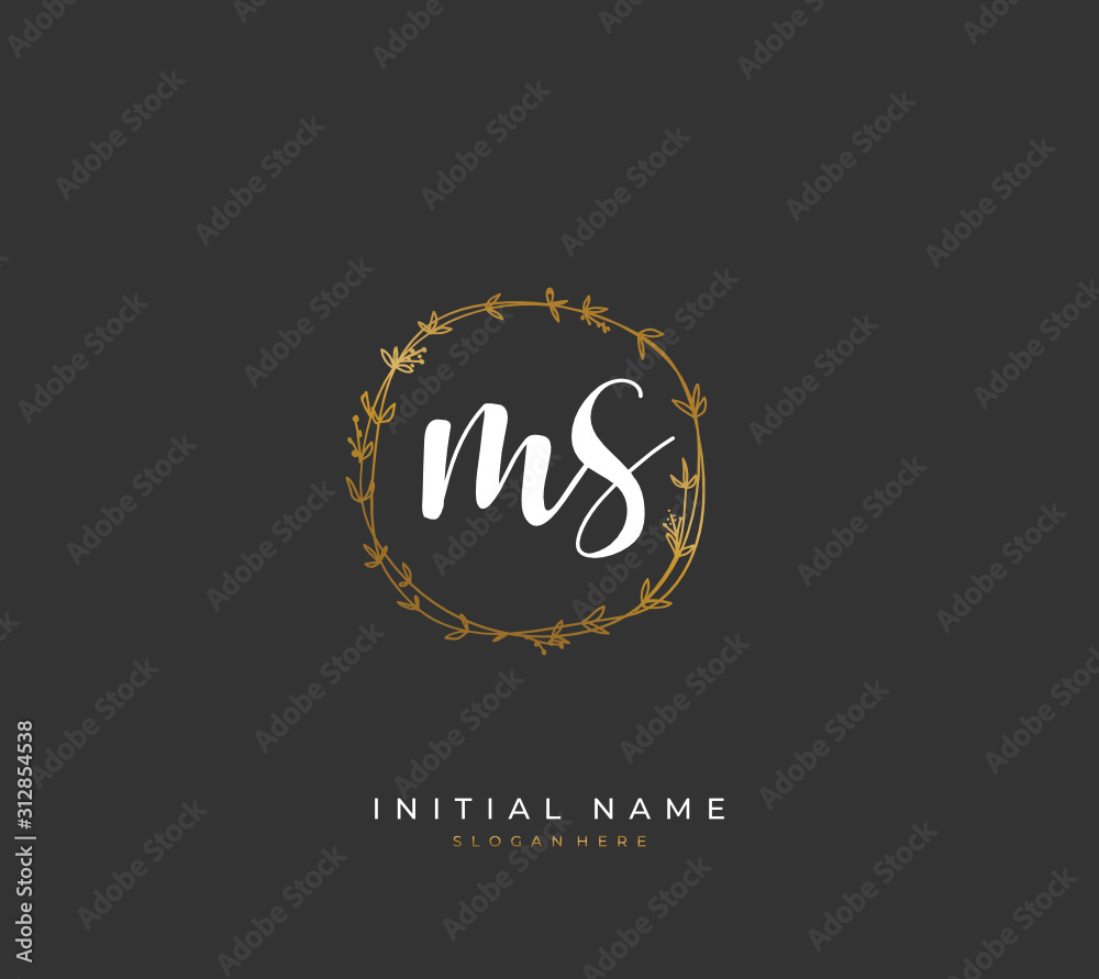 Fototapeta premium Handwritten letter M S MS for identity and logo. Vector logo template with handwriting and signature style.