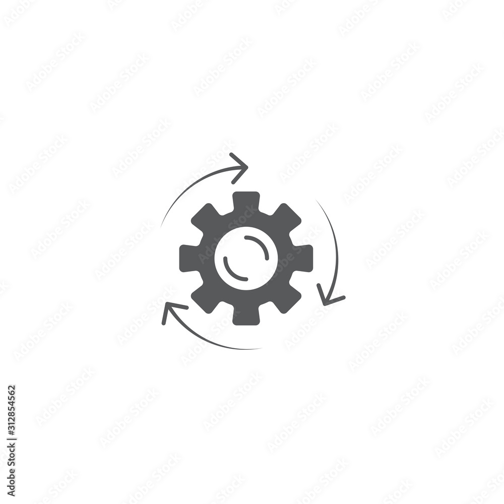 Arrows and gears vector icon symbol isolated on white background Arrows and gears vector icon symbol isolated on white background
